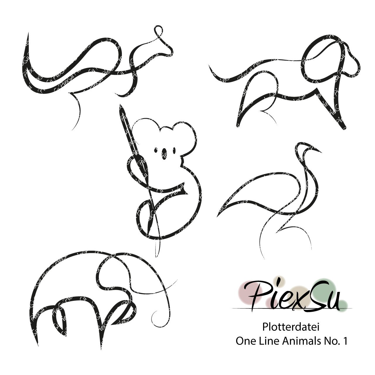 PiexSu-Plotterdatei-One-Line-Animals-No.-1-plotten-dxf-svg-Titelbild