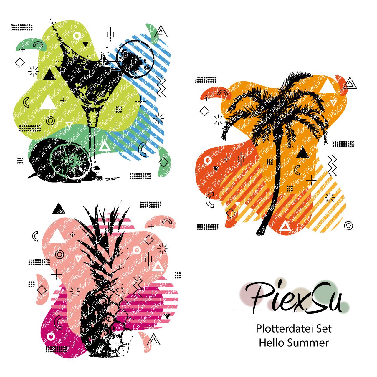 PiexSu-Plotterdatei-Set-Hello-Summer-plotten-dxf-svg-Titelbild
