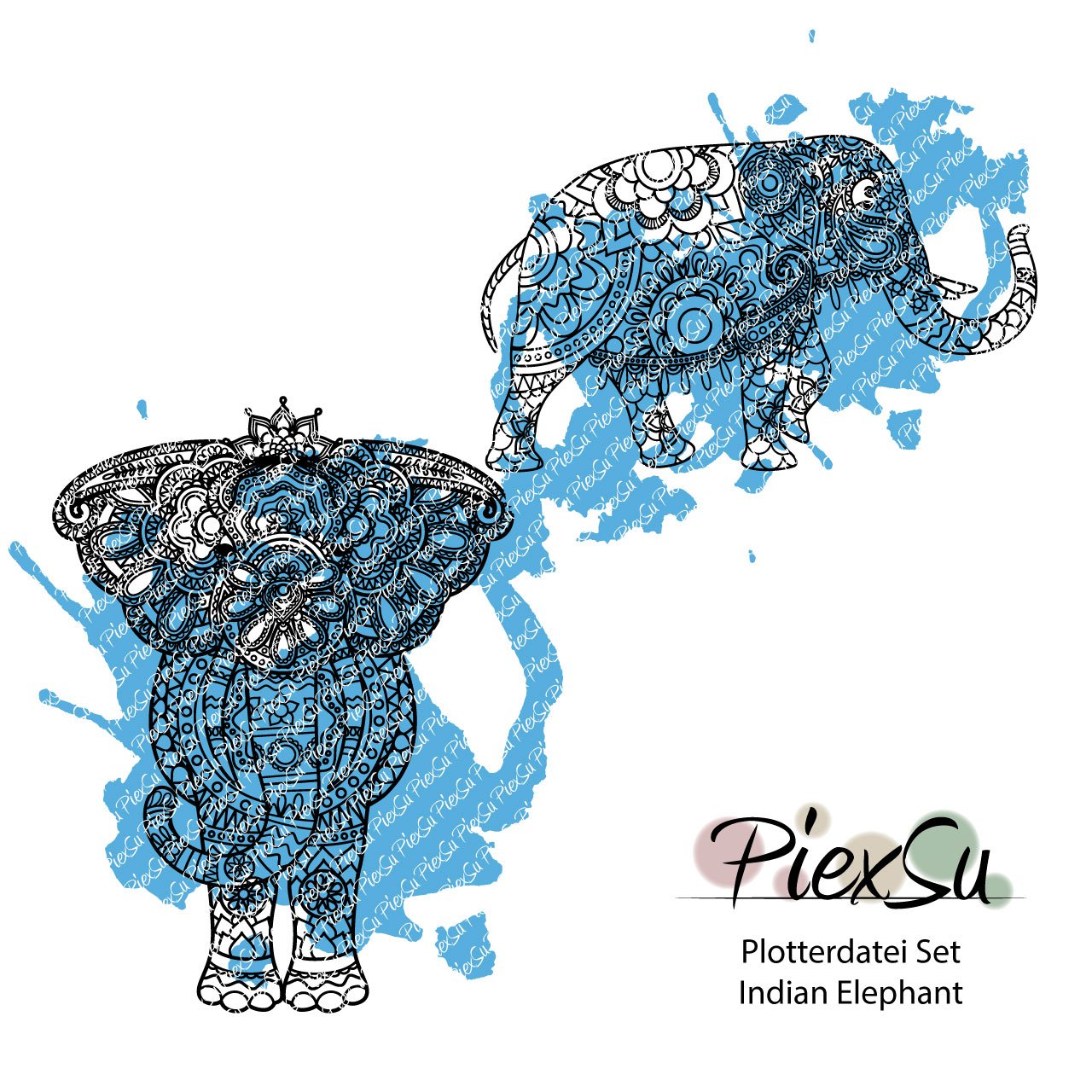 PiexSu-Plotterdatei-Set-Indian-Elephant-plotten-dxf-svg-Titelbild